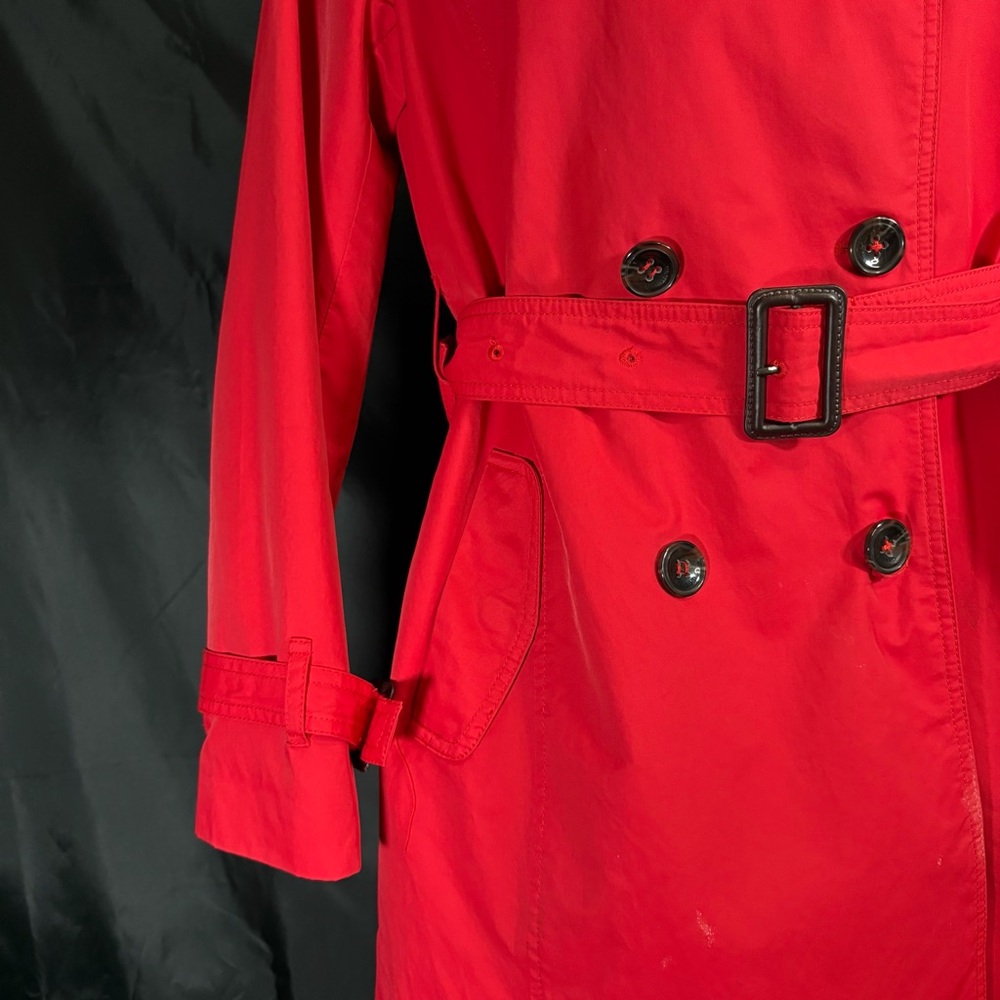 Women's Red Double-Breasted Trench Coat Sz S - Picture 3 of 16